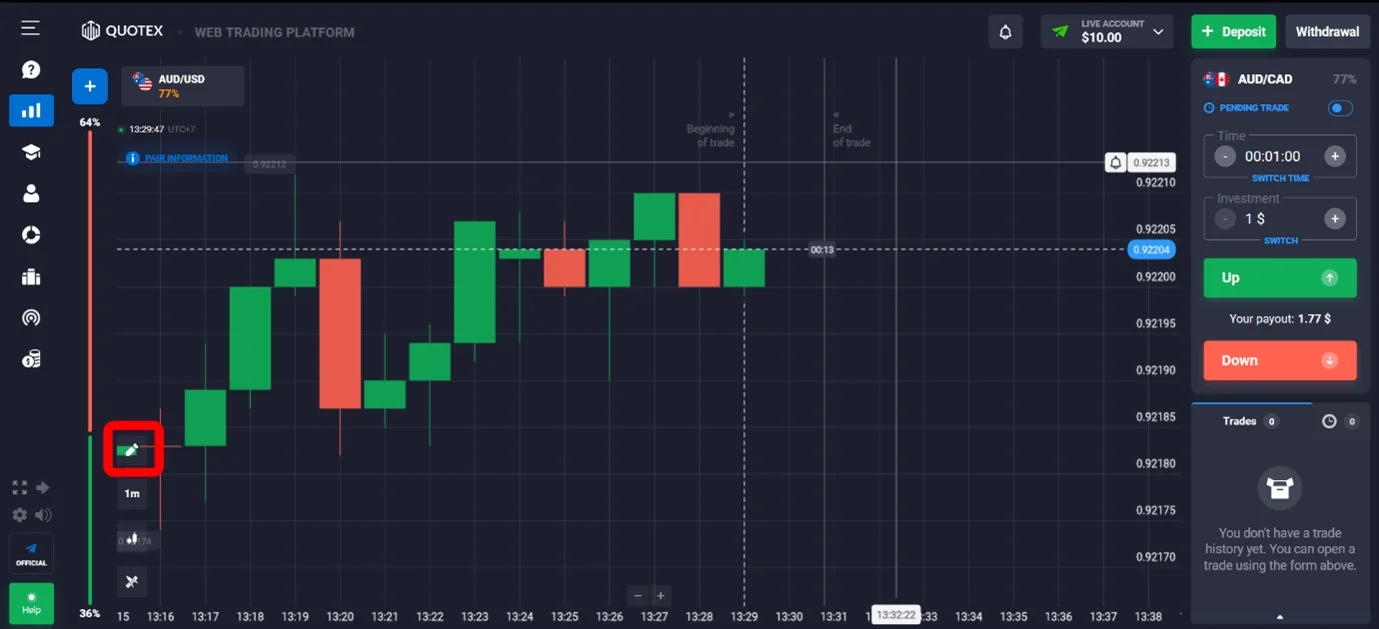 Cara Menggunakan Trendline Quotex